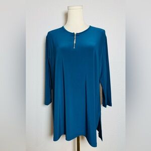 Sympli Teal 3/4 Sleeve Tunic with Zipper Tassel Detail size 12